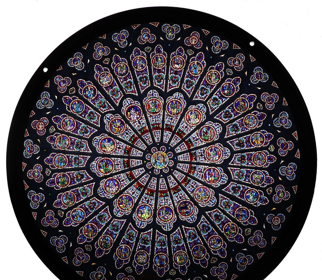 ノートルダム大聖堂 ラージサイズ ヴィンテージ ステンドグラス 北のバラ窓 教会