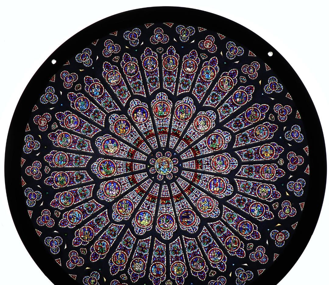 ノートルダム大聖堂 ラージサイズ ヴィンテージ ステンドグラス 北のバラ窓 教会