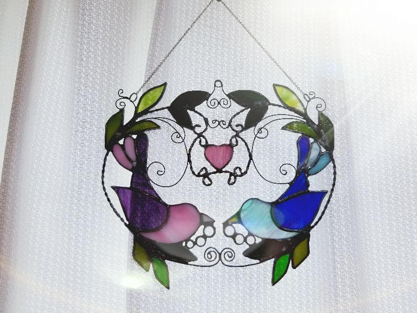 ステンドグラス製　ツインバード♥のサンキャッチャー