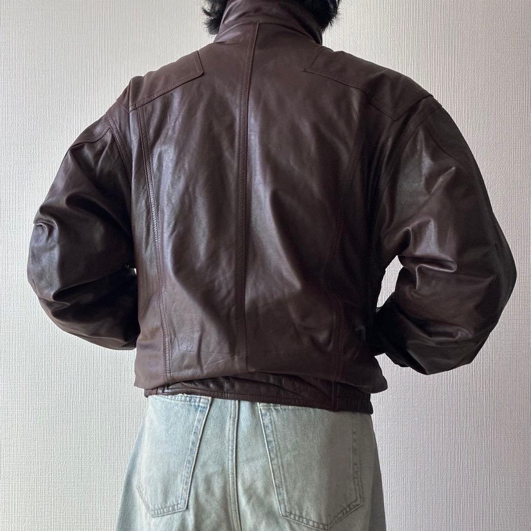 80's ヴィンテージ レザー ボンバージャケット ダークブラウン