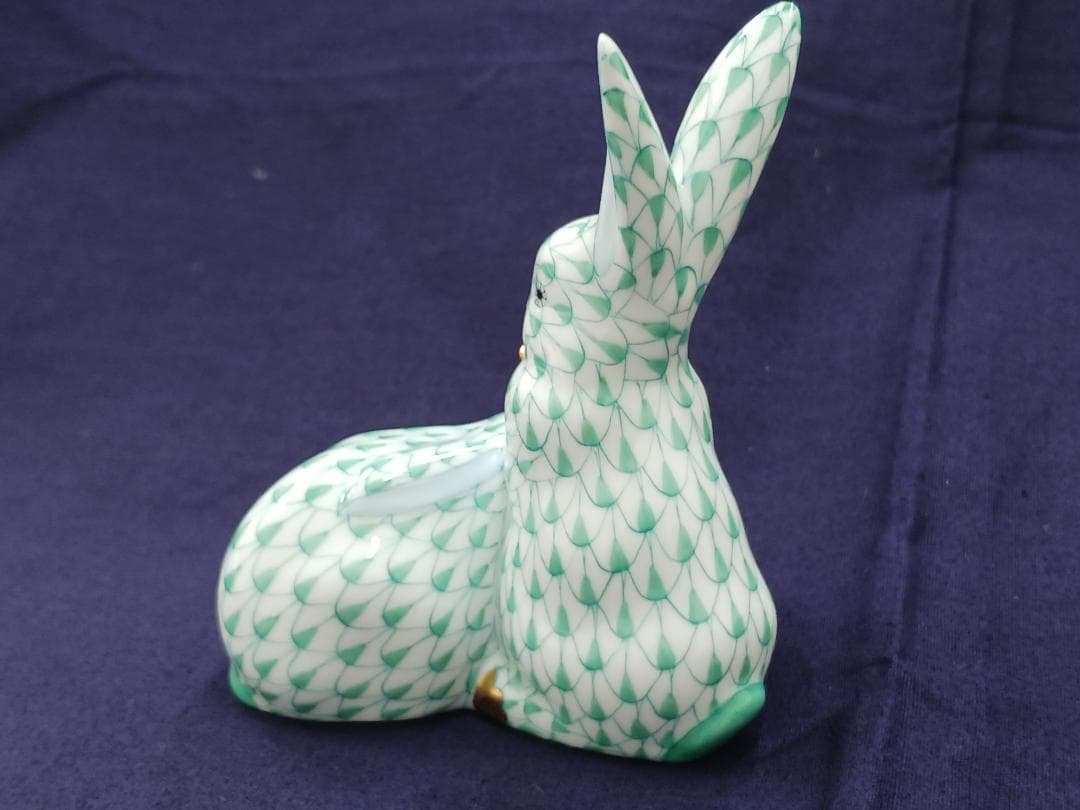 〔値下げ‼〕【HEREND】ヘレンド/フィギュリン うさぎペア　グリーン