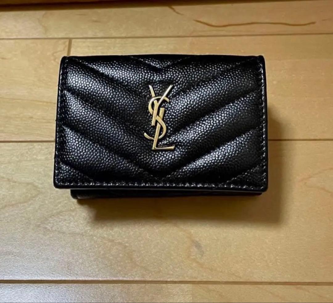 SAINT LAURENT ミニ 三つ折り財布 YSL レザー キルティング