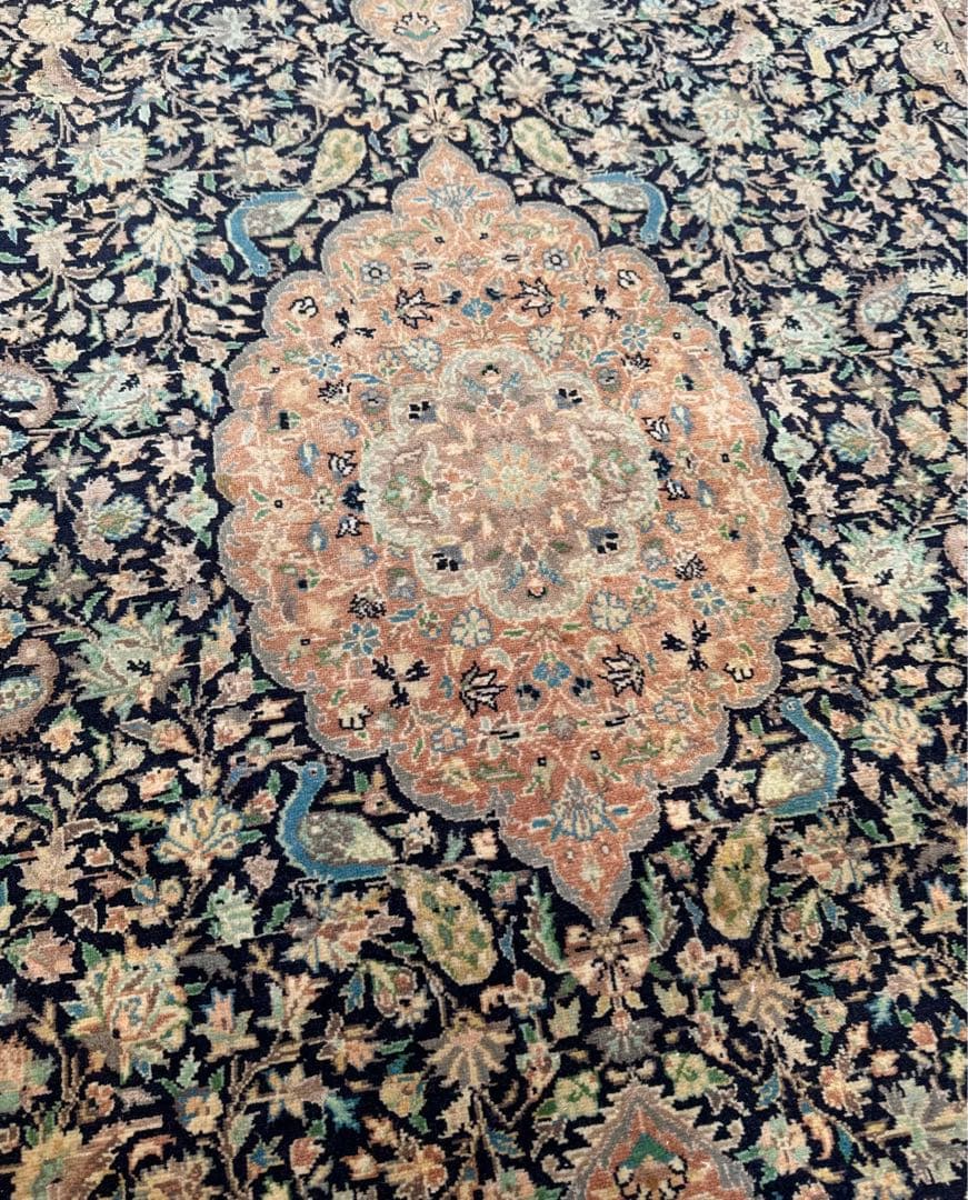 ペルシャ絨毯 約214×140cm ケルマン 花柄 手織りウール ヴィンテージ