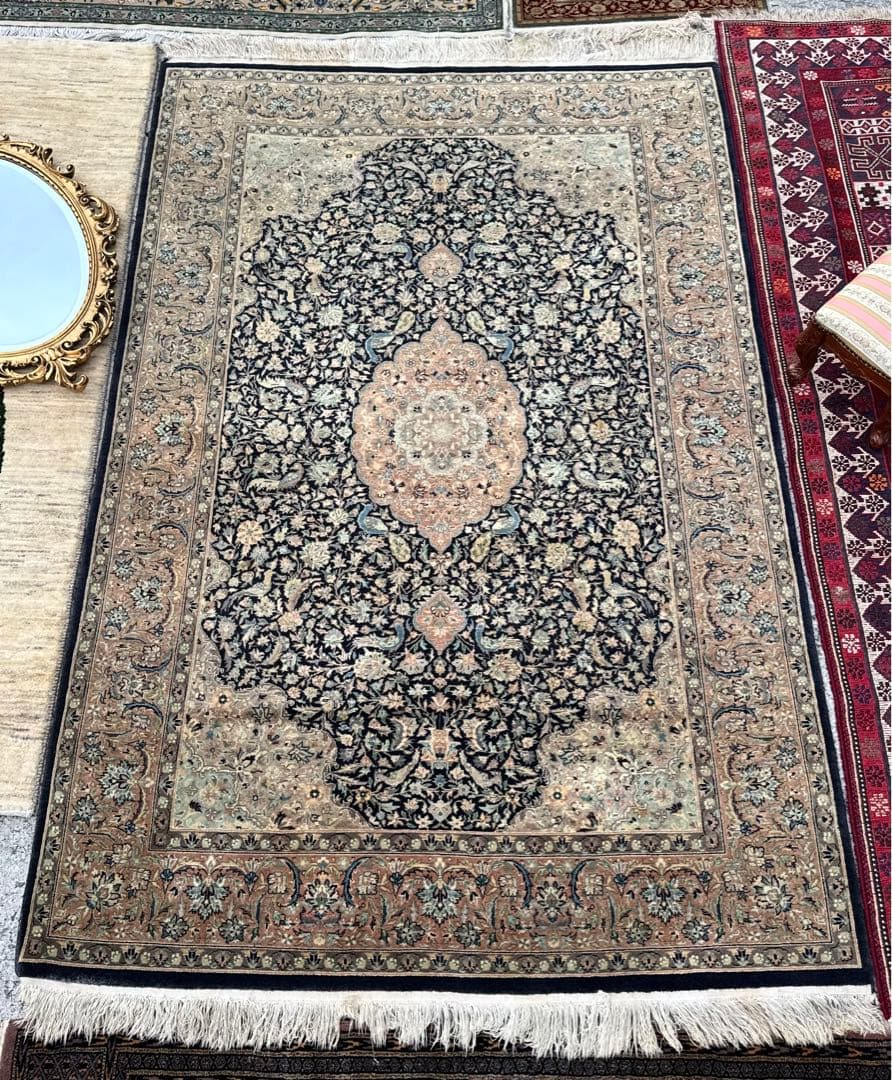ペルシャ絨毯 約214×140cm ケルマン 花柄 手織りウール ヴィンテージ