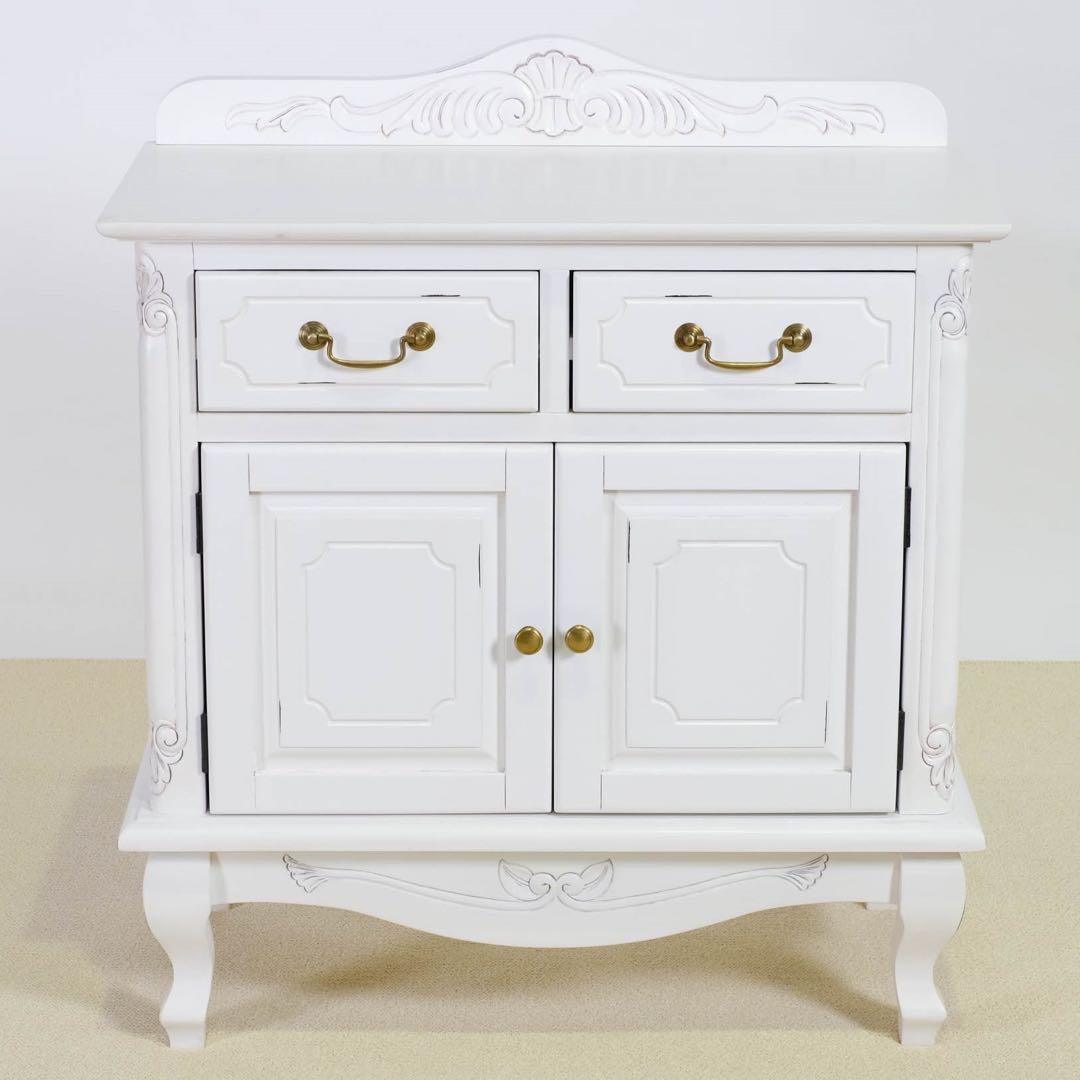 H新品 アンティーク調 キャビネット 75 白リビング収納 飾り棚 サイドボード