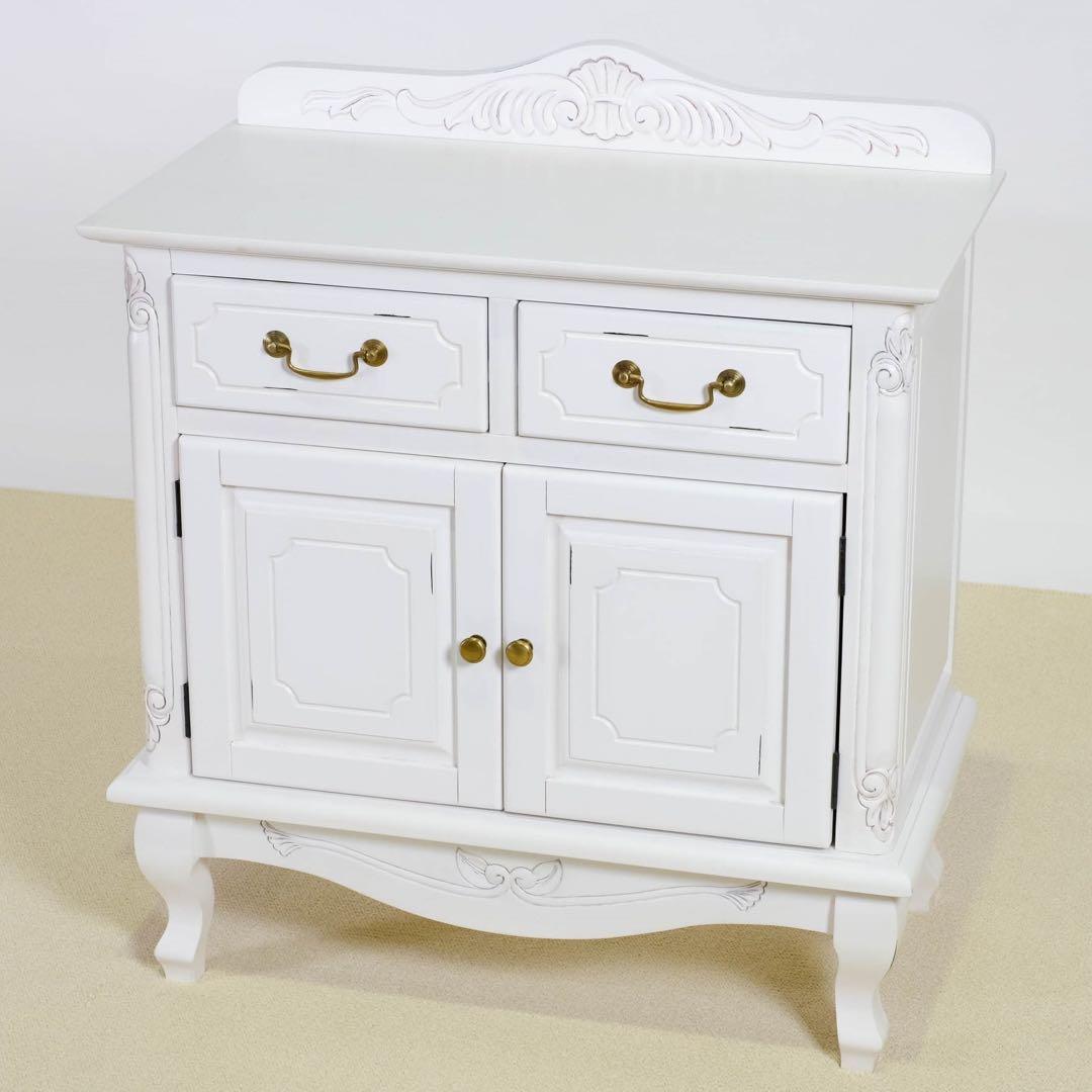 H新品 アンティーク調 キャビネット 75 白リビング収納 飾り棚 サイドボード