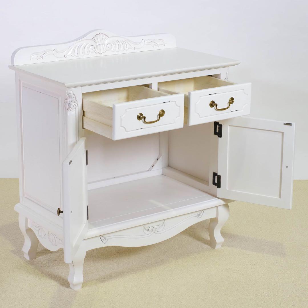 H新品 アンティーク調 キャビネット 75 白リビング収納 飾り棚 サイドボード