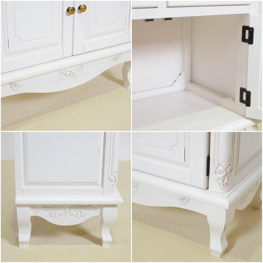 H新品 アンティーク調 キャビネット 75 白リビング収納 飾り棚 サイドボード