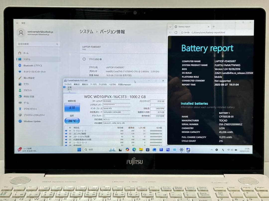 Windowsノート本体 LIFEBOOK AH77/W Core i7 16GB HDD1TB BD-R