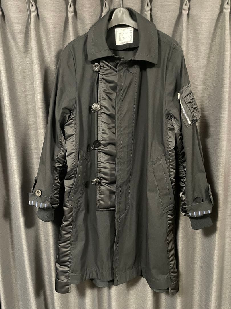 超美品 sacai ドッキング コート ジャケット 1 黒　サカイ 2591