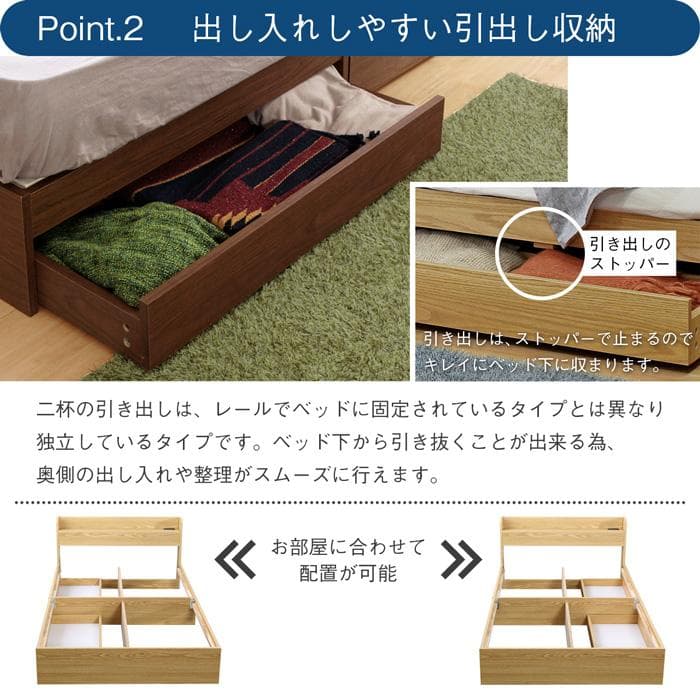【R】クイーン　マットレスなし【収納あり】 送料込み！【ウォールナット】