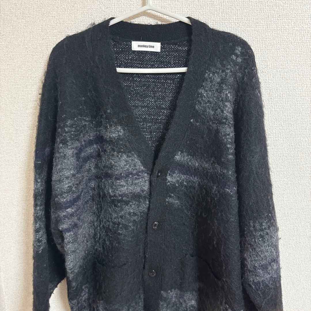 【美品】monkey time ジャカード ブラッシュド モヘヤ カーディガン