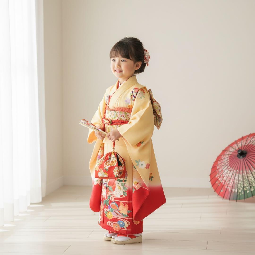 ◎mk-3310　未着用　七五三　女の子　着物　日本製　3歳　　1-6