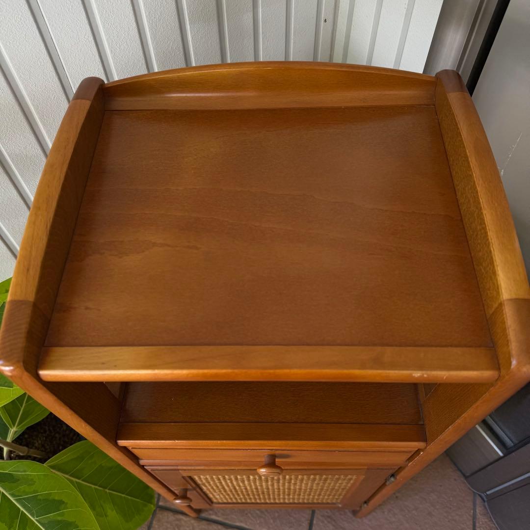 カリモク　ラタン　木製電話台・ファックス台 引き出し付き