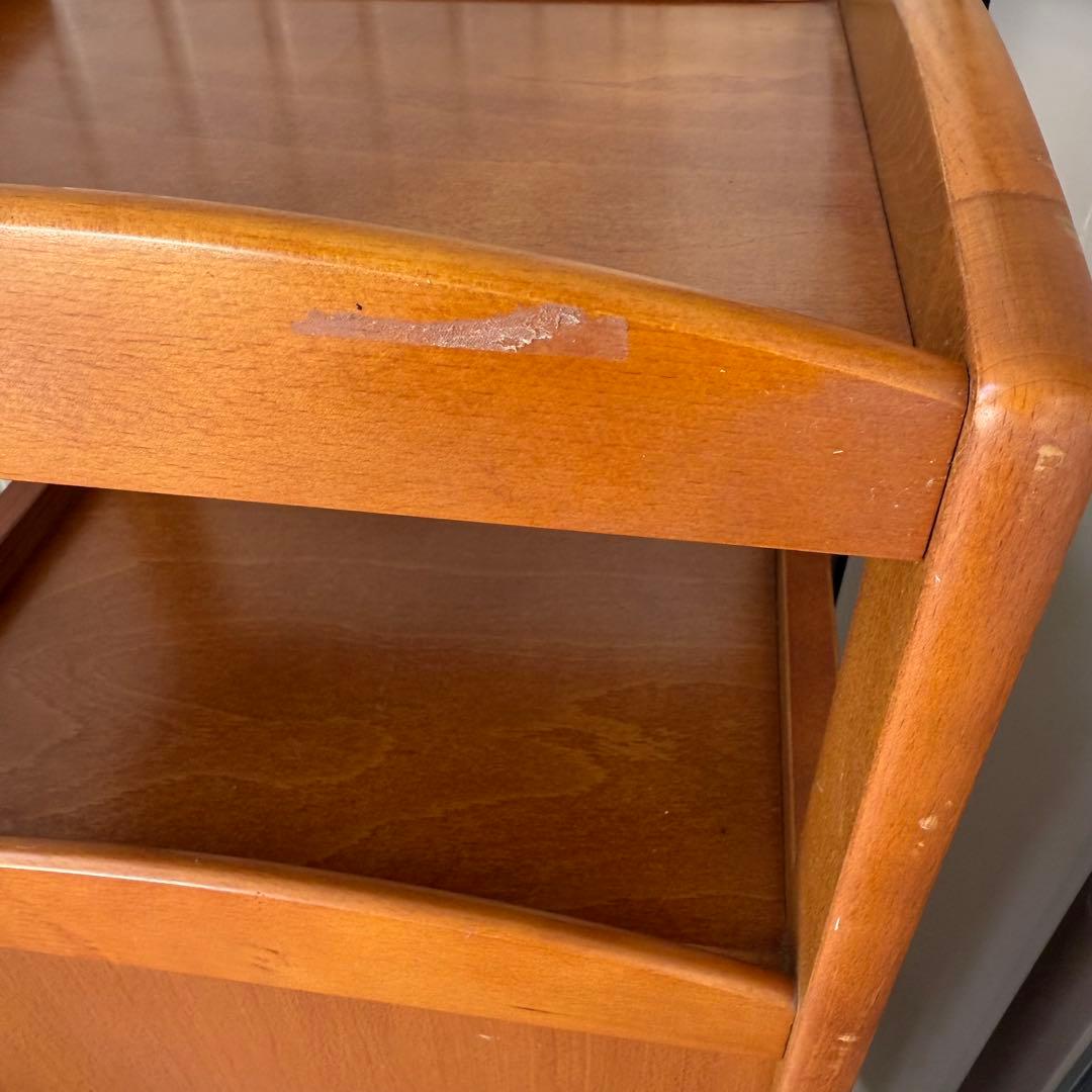 カリモク　ラタン　木製電話台・ファックス台 引き出し付き