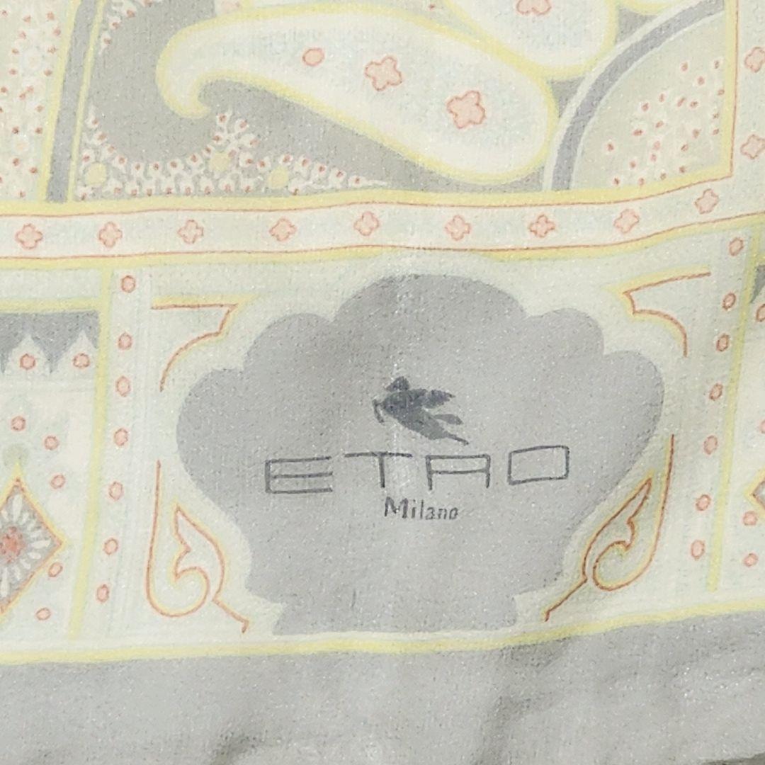 美品 ★ETRO★ スカーフ 大判 シフォン ペイズリー柄 シルク グレー.