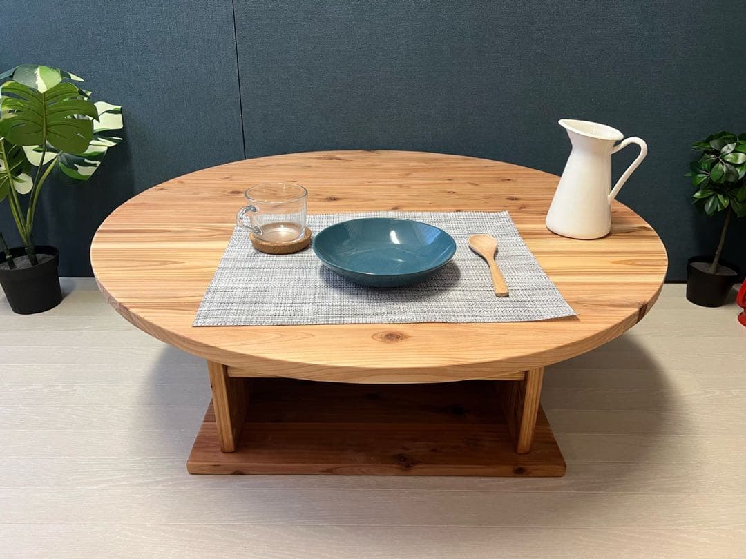 【送料無料】 ローテーブル 丸形 90cm 杉 ナチュラル 棚付き