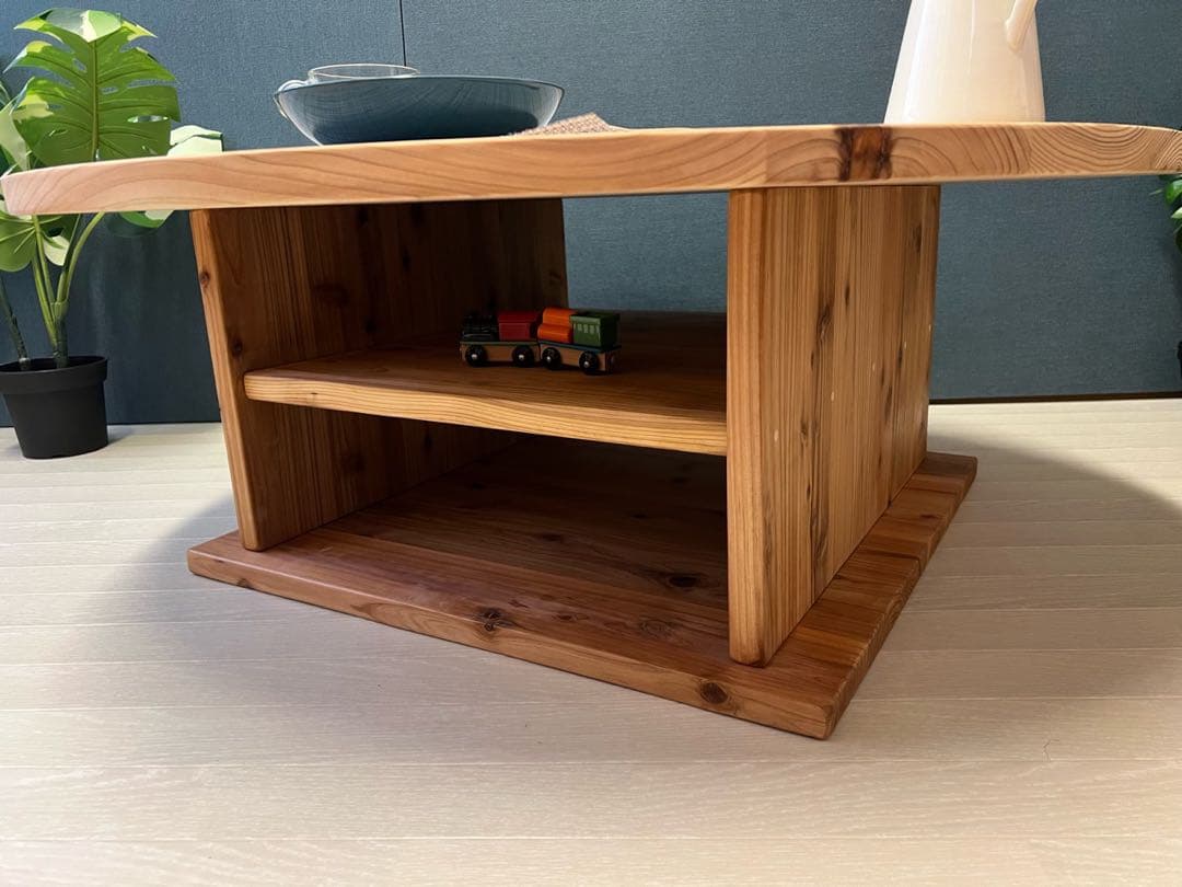 【送料無料】 ローテーブル 丸形 90cm 杉 ナチュラル 棚付き