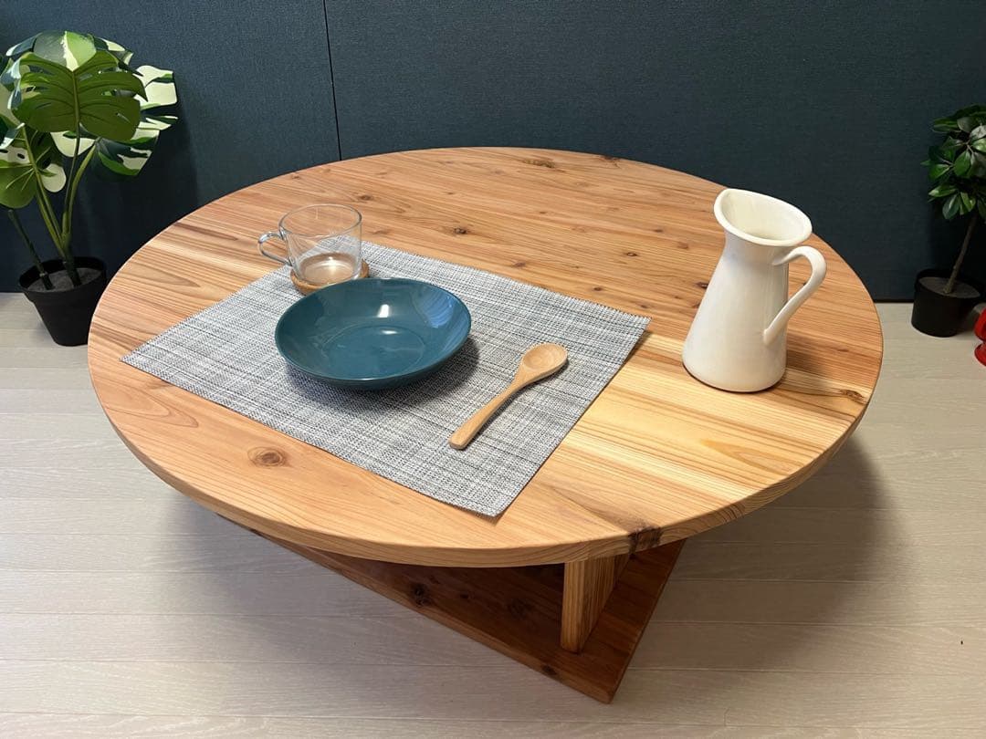 【送料無料】 ローテーブル 丸形 90cm 杉 ナチュラル 棚付き