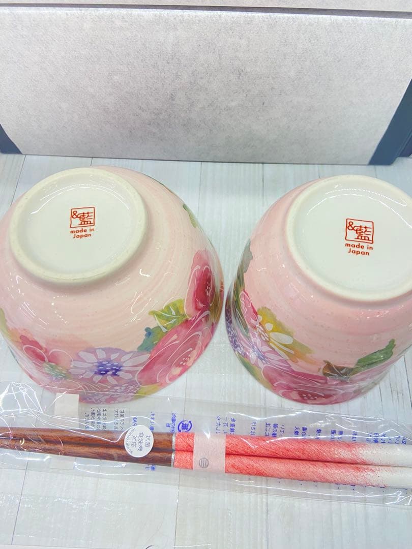 花あわせ飯碗湯呑 バラ