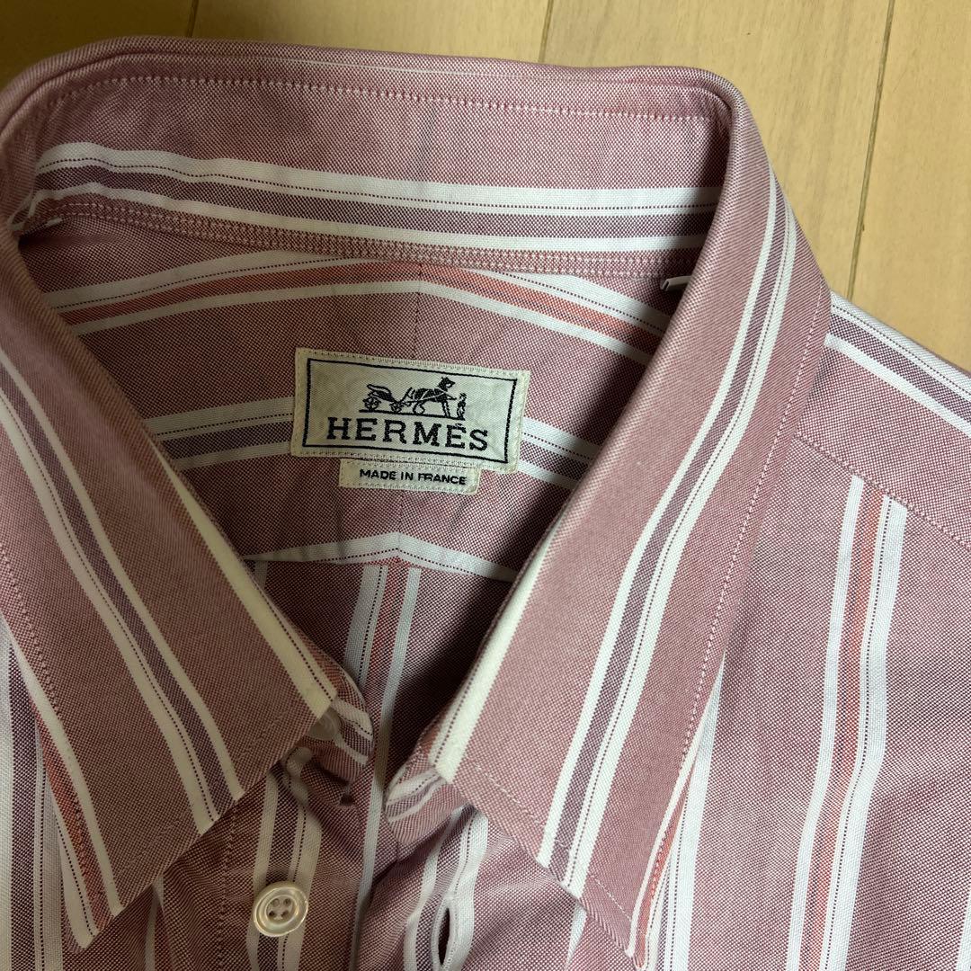 HERMES ピンクストライプ 長袖シャツ