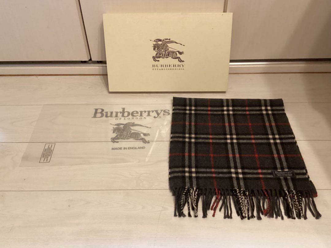 未使用美品保存袋付きカシミアバーバリーBurberrys チェック柄マフラー本物