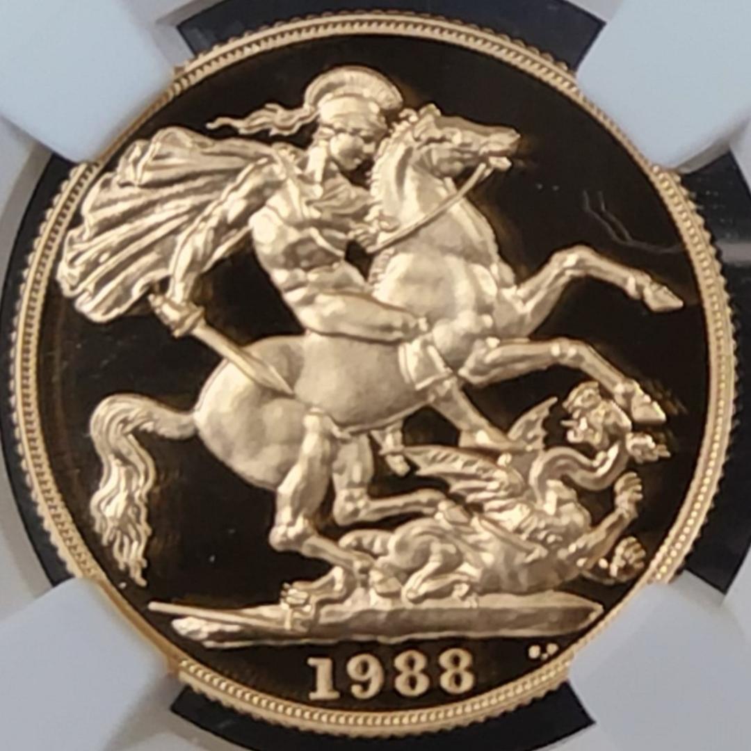 1988年/イギリス/PF70/ミドルエリザベス/金貨/2ソブリン/NGC