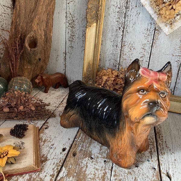 イタリア製 ヴィンテージ*陶磁器 ヨークシャーテリア フィギュリン*犬 置物