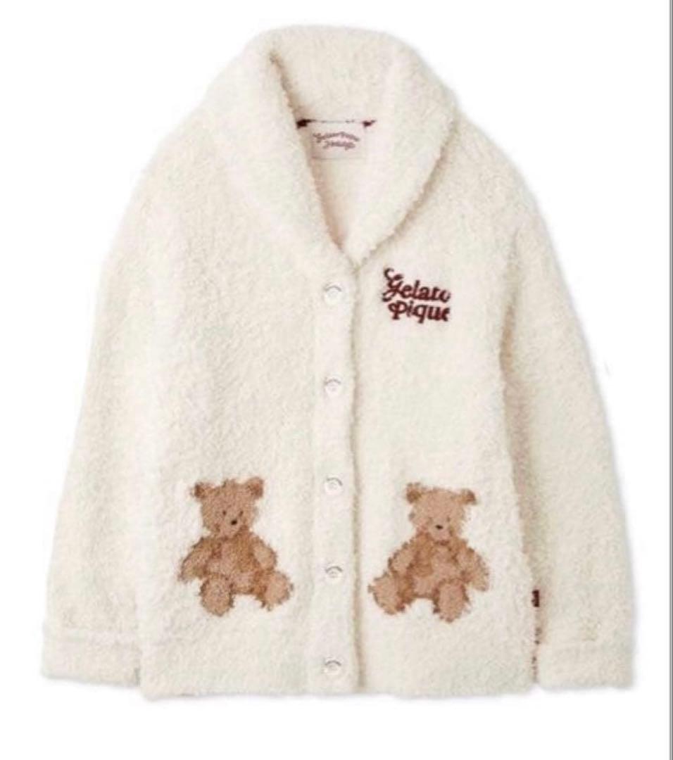 ジェラピケ　ホリデー　ジェラートスノーベアジャガードショールカーディガン