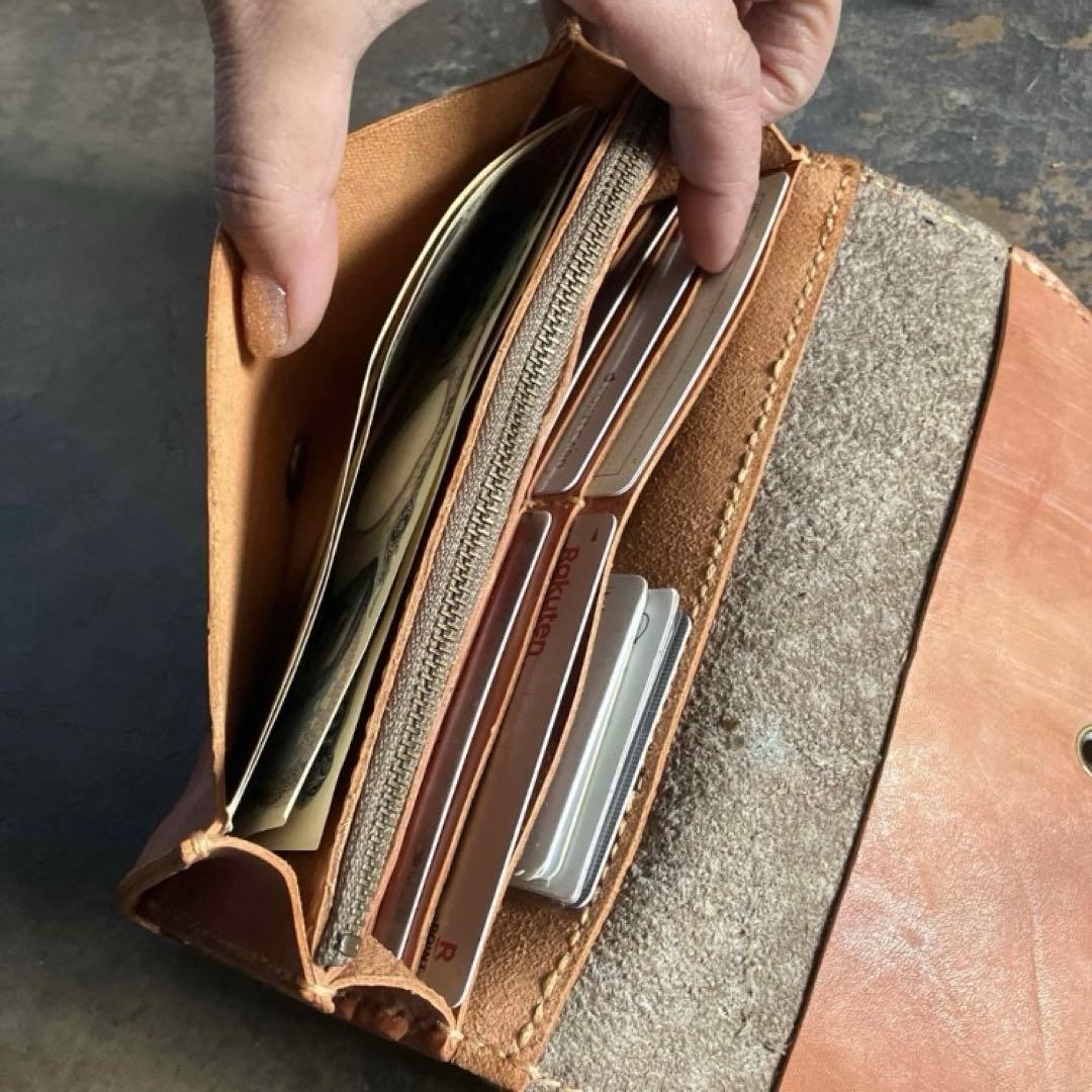 本革☆ハラコ財布　サーモンオレンジ　ドット柄ハラコ　長財布