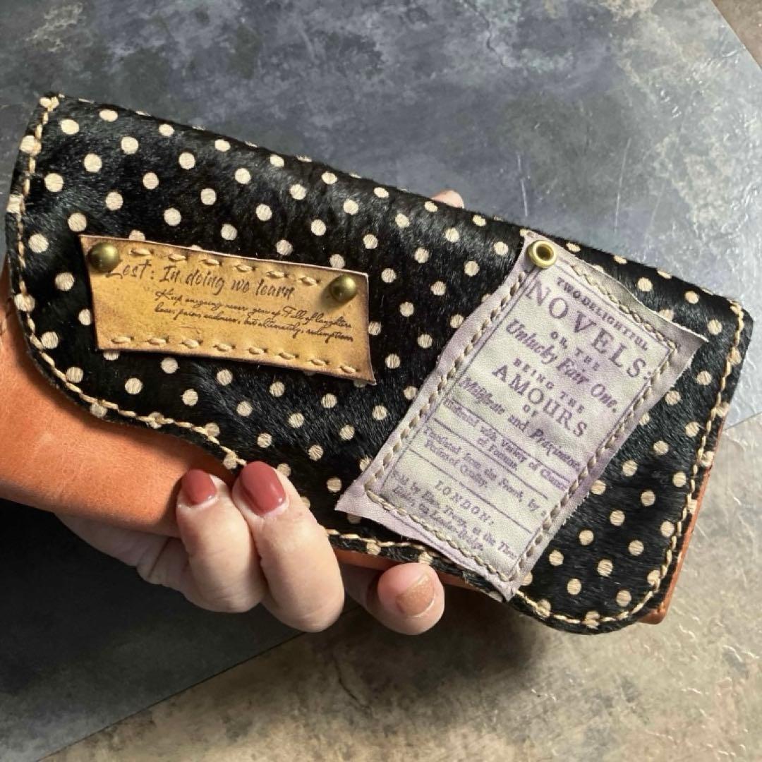 本革☆ハラコ財布　サーモンオレンジ　ドット柄ハラコ　長財布