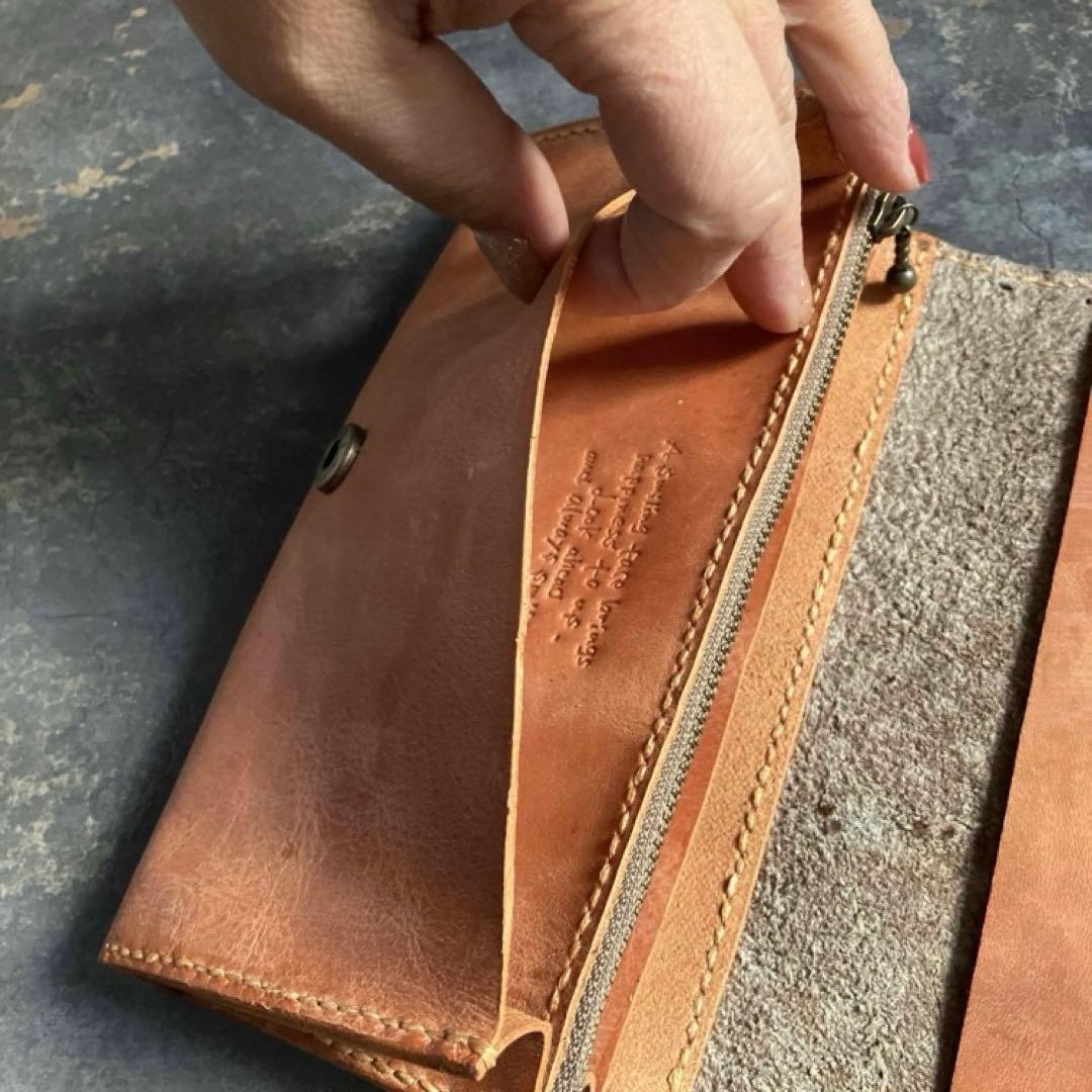 本革☆ハラコ財布　サーモンオレンジ　ドット柄ハラコ　長財布