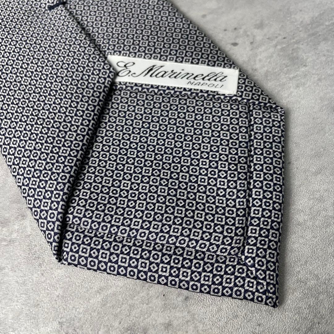 美品 E.Marinella Napoli チェック柄 格子柄 ネクタイ 紺