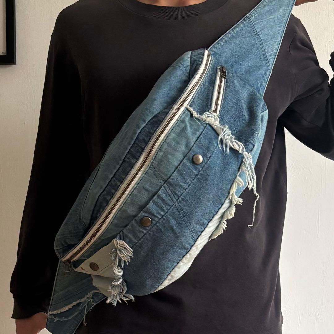 NOZOMI ISHIGURO 特大 デニム パッチワーク 加工 メッセンジャー
