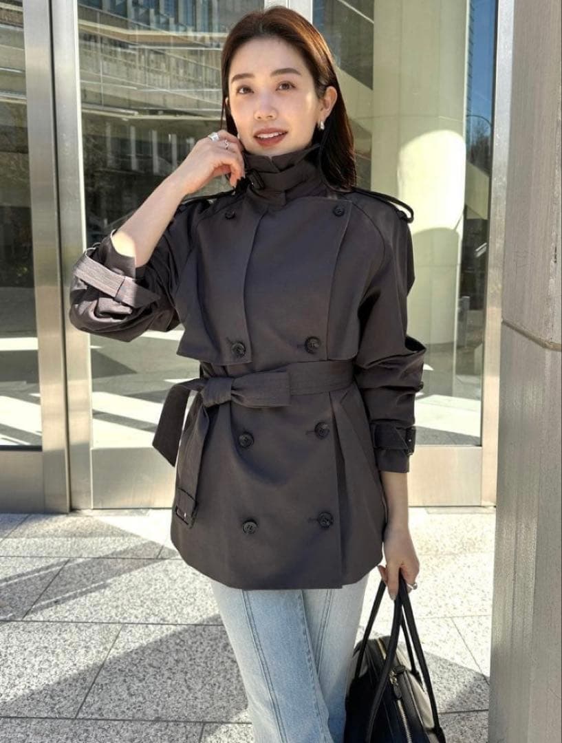 【美品】anuans ハーフオーバートレンチコート チャコールグレー　Mサイズ