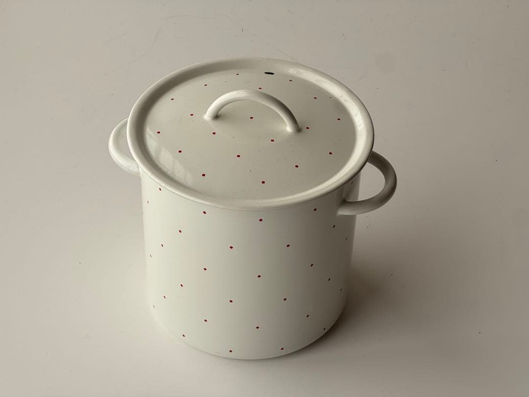 昭和レトロ EJIRY ホーロー 寸胴 鍋 白 ドット タンク