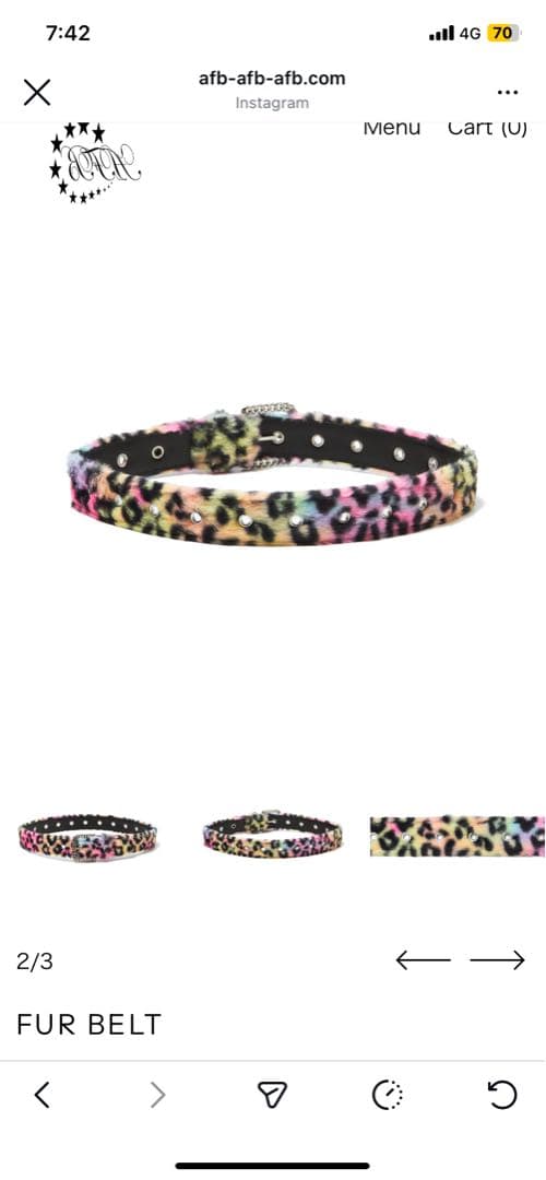 afb ヒョウ柄ファーベルト Lサイズ　虹色　カラフル 一回だけ着用　美品