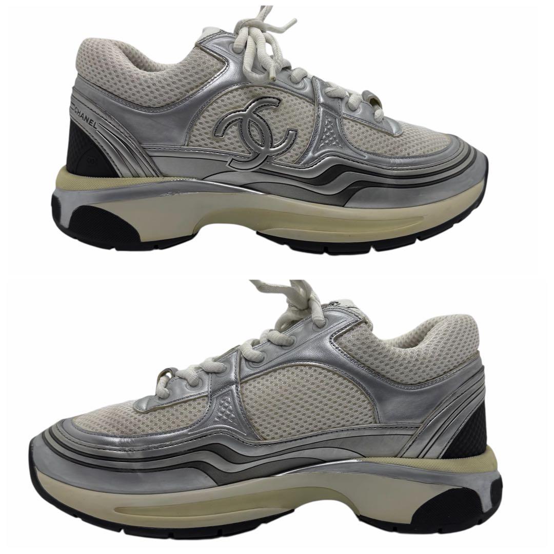 美品 CHANEL シャネル スニーカー シルバー 37