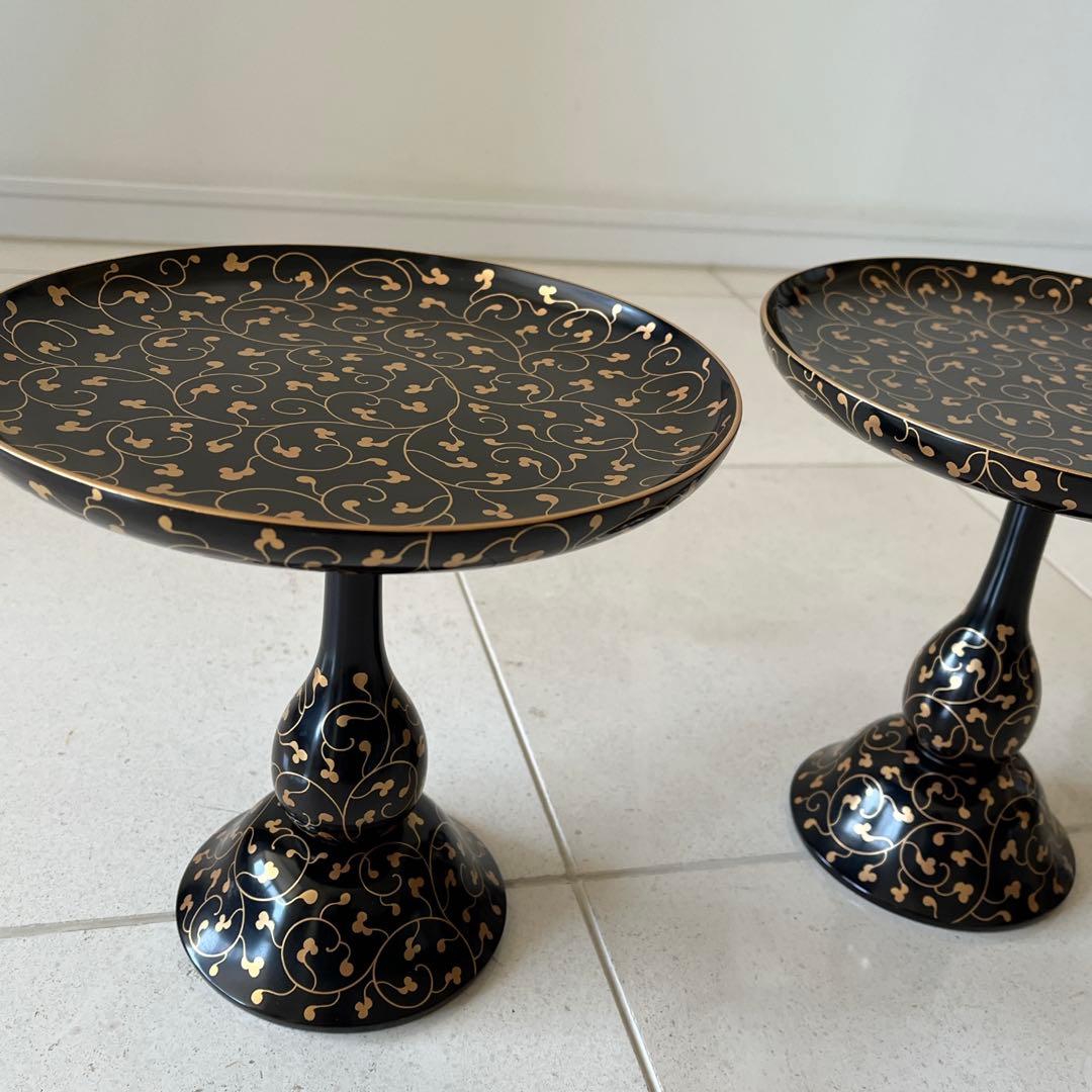 黒塗　唐草蒔絵　高杯　高月　一対