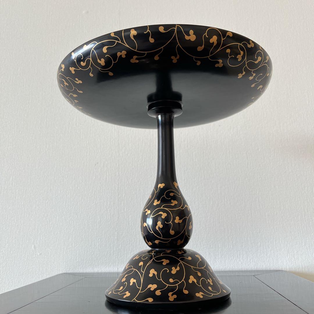 黒塗　唐草蒔絵　高杯　高月　一対