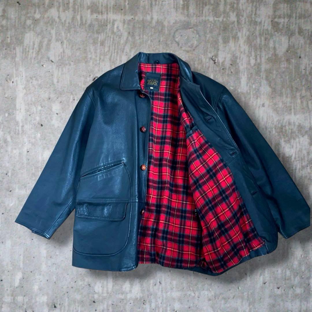 【美品】AVILEX レザー カーコート 革ジャン 裏地チェック 菅田将暉 黒