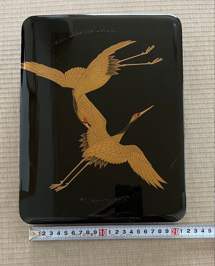 輪島塗　二羽鶴蒔絵付　硯箱　文箱　金箔装飾　木箱付き