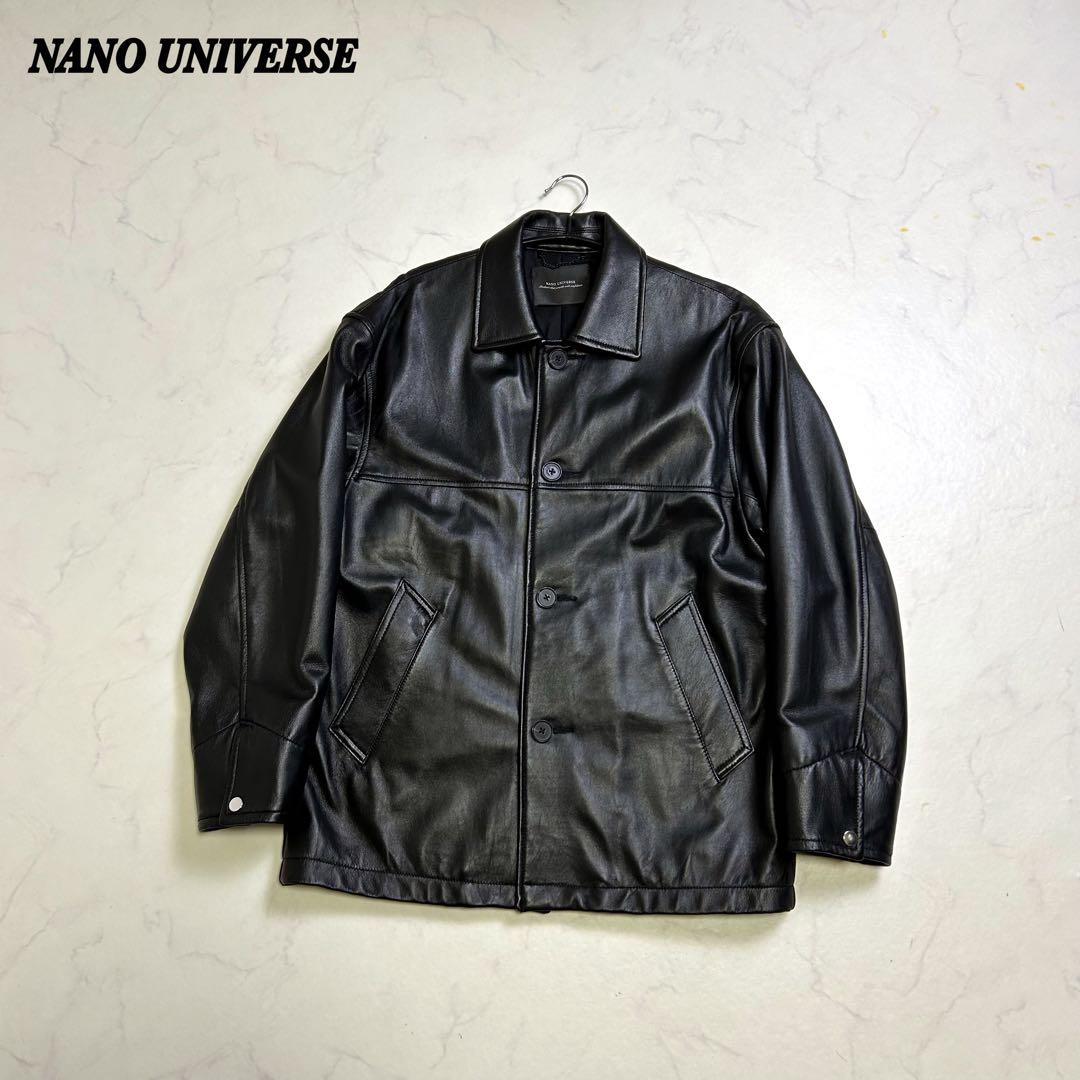 ナノユニバース レザー カーコート 羊革 黒 M 本革 レザージャケット