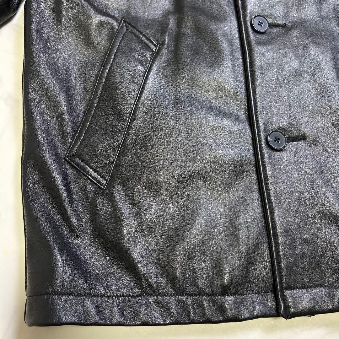 ナノユニバース レザー カーコート 羊革 黒 M 本革 レザージャケット