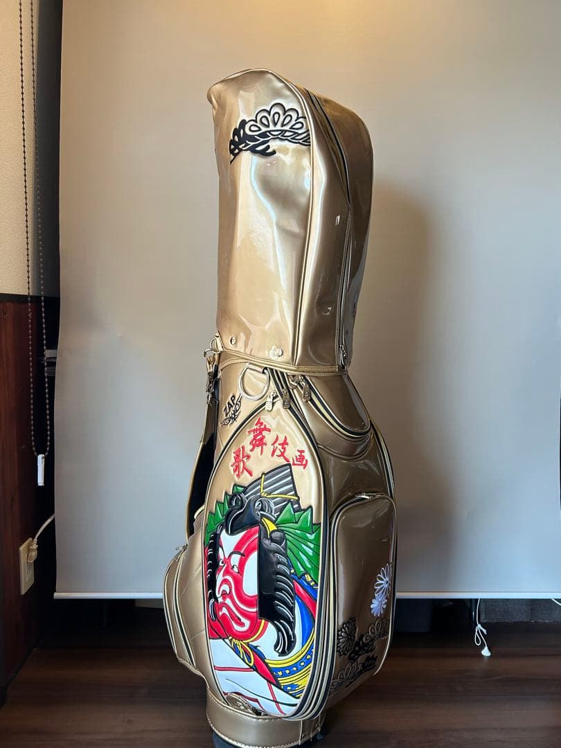 ザップZAPキャディーバッグ　歌舞伎画　ゴールド