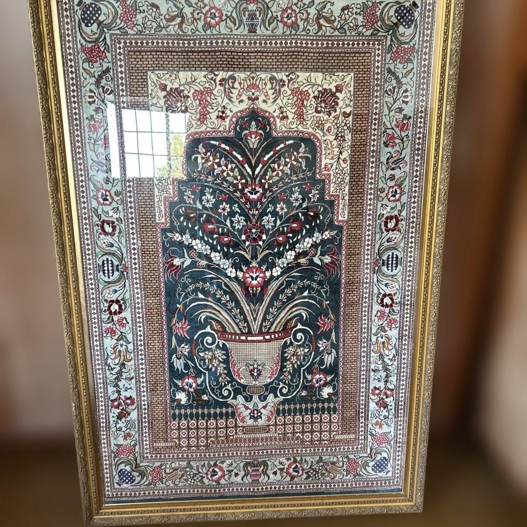 ペルシャ絨毯　額装付き　題名　命の木