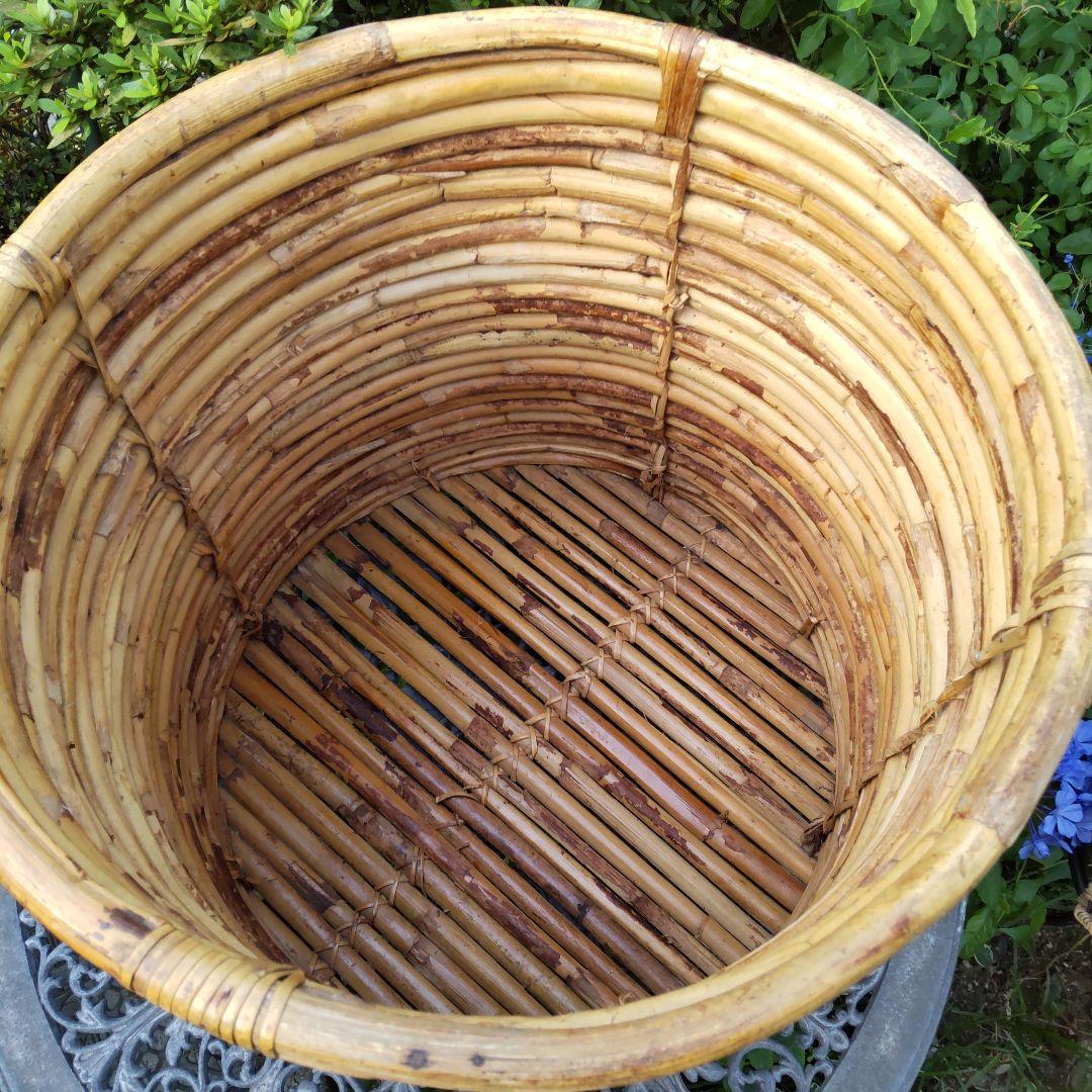 【籐バスケット♥5点商品】ラタンかご大円柱形籠ワイヤーカゴ観葉植物鉢カバー物入れ