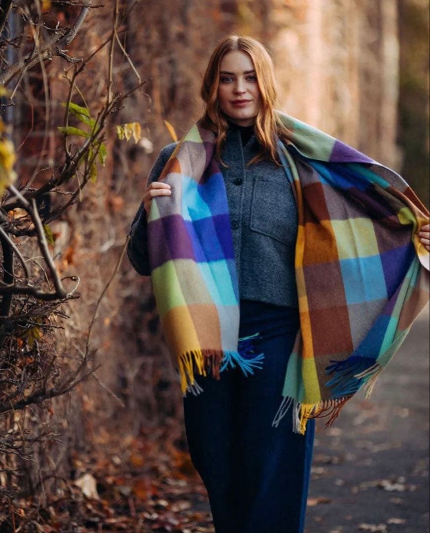 新品タグ付　国内タグ　ジョシュアエリス　チェック　大判ストール　カシミヤ100%