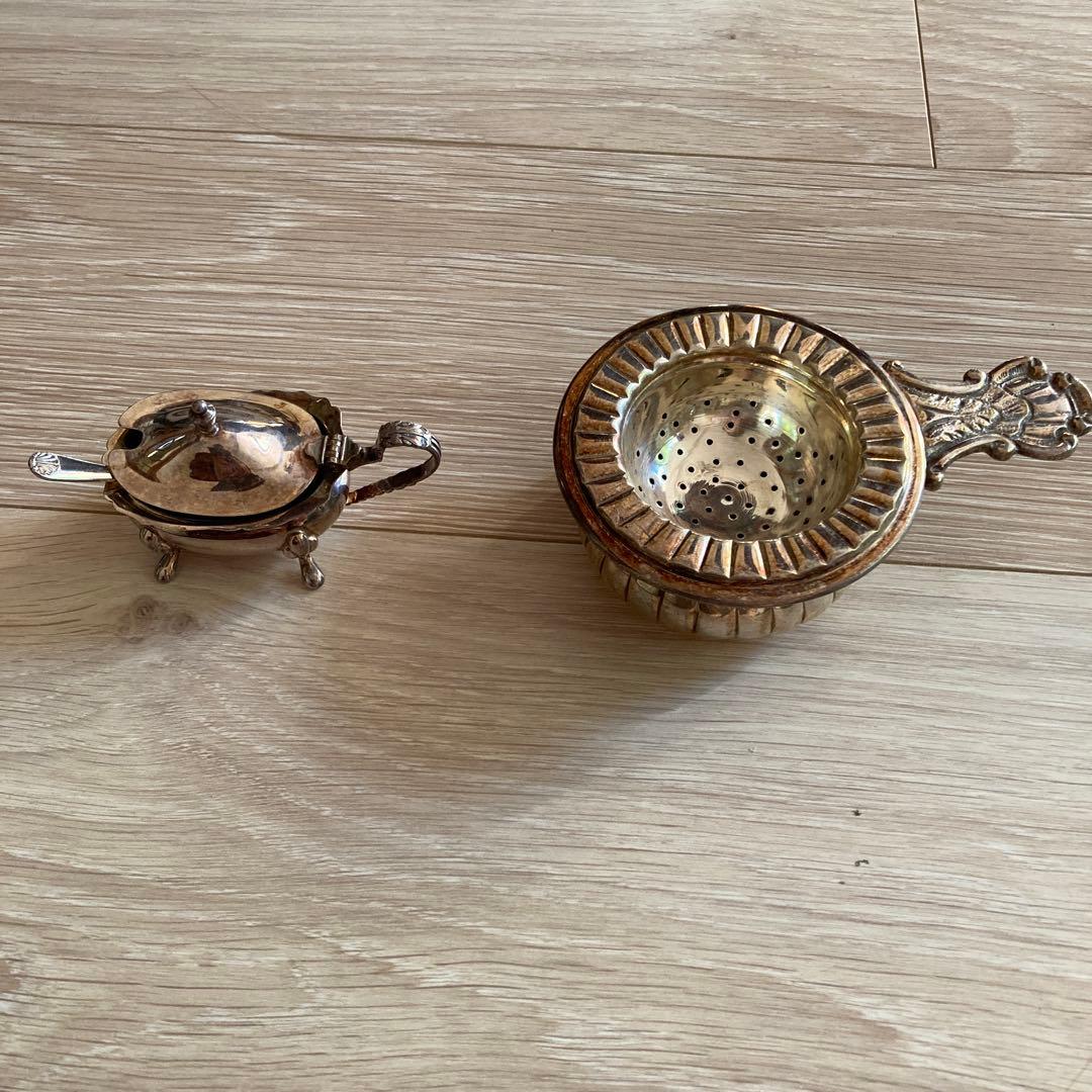 セール✨シルバー製品　銀メッキ　ティーストレーナー　セット　猫足