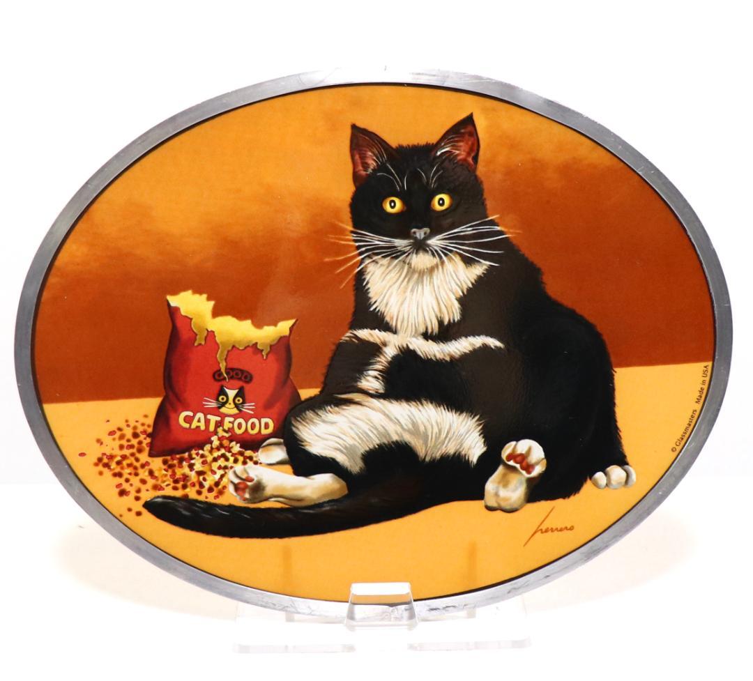 黒猫とキャットフード ヴィンテージ ステンドグラス ローウェル・エレーロ